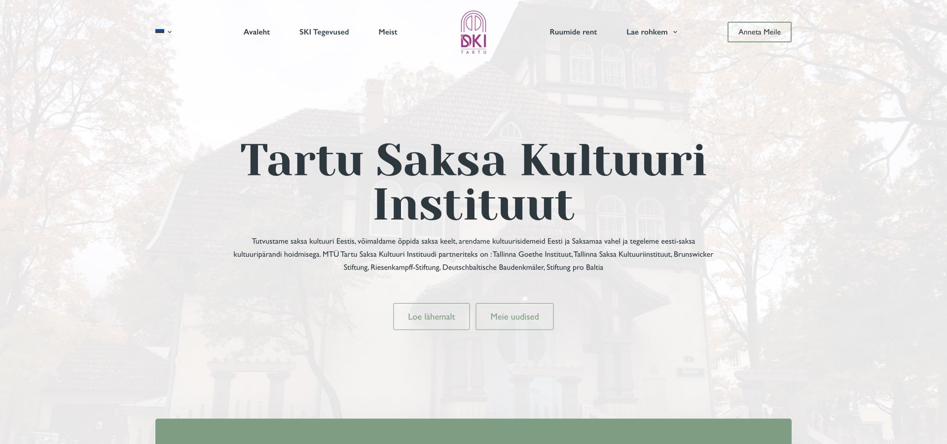 Tartu Saksa Kultuuri Instituut kodulehe desktop-vaade
