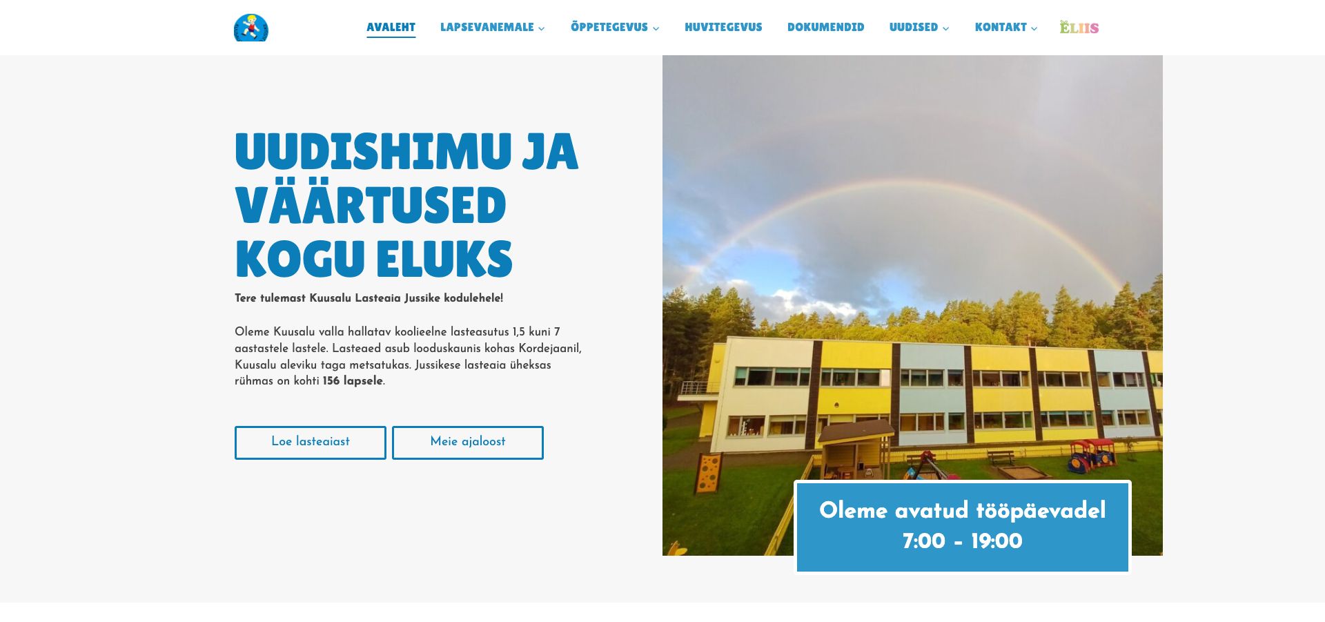 Jussikese lasteaed kodulehe desktop-vaade