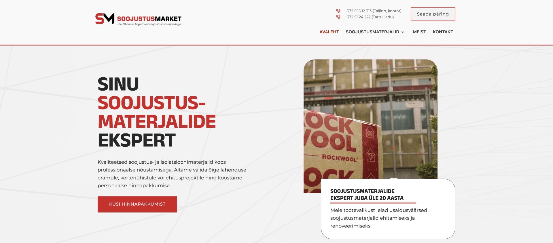 Soojustusmarketi kodulehe avaleht